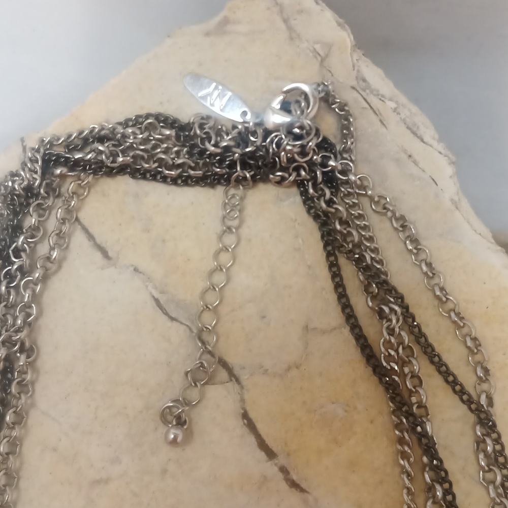 Multi Layered Chain Necklace with Heart pendant Rhinestones Statement Jewelry - Picture 4 of 5